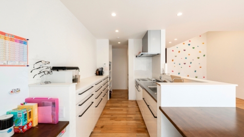 家族が喜ぶ仕掛けがいっぱい、ガレージとボルダリングのある家